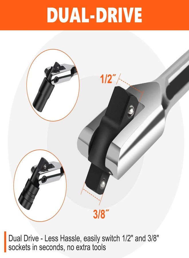 Matework Breaker Bar 3/8" & 1/2" Dual Drive, 16-Inch Length, Heavy Duty Breaker Bar with 360° Flex Head, CR-MO Steel - Image 3